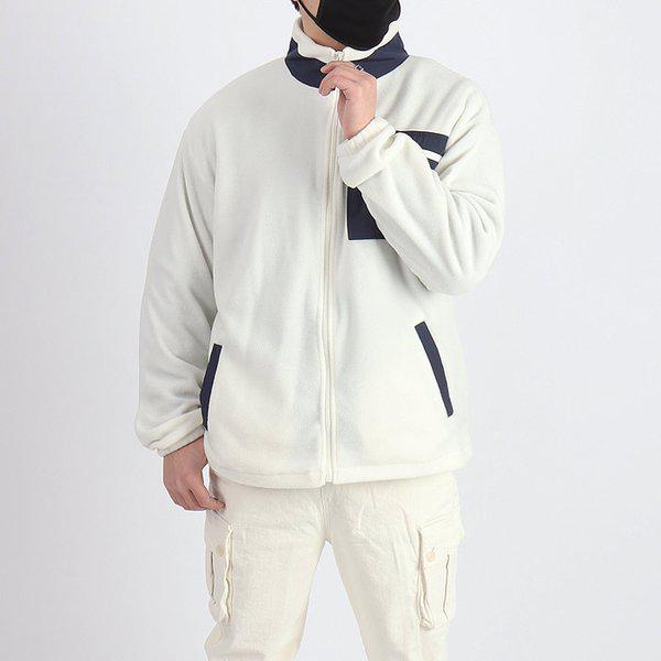 WTDメンズビッグサイズ胸ポケット配色フリースジップアップ～3XL