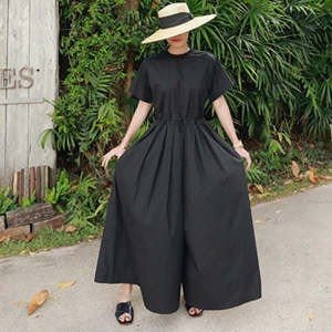 サロペット レディース オールインワン 半袖 ワイドパンツ リネンパンツ 九分丈 ボトムス 綿麻 ゆ