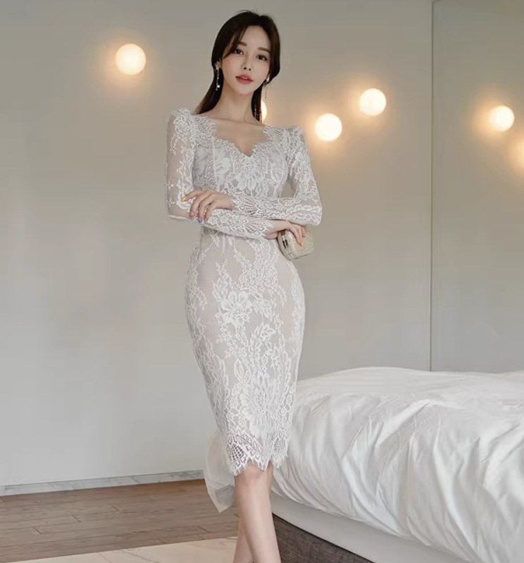 ワンピース デート モテアイテム タイトワンピース レース パフスリーブ レース 大人可愛い きれいめ 上品 おしゃれ かっこいい 大人可愛い ラブリー キュート ガーリー クール モード系 セクシー