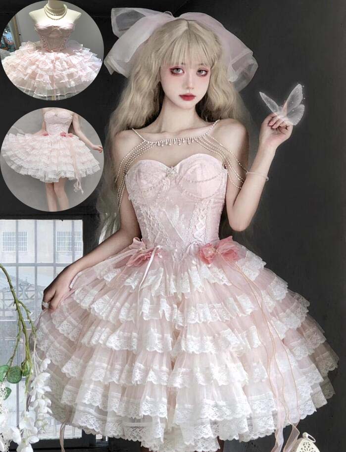 2025演出服 jskワンピース 花嫁洋服 コスチューム 衣装 ロリータ風 Lolita ウエディングドレス 日系女子中高生 コスプレ ノースリーブ レディース 可愛い イベント衣装 切り替え風 ワン