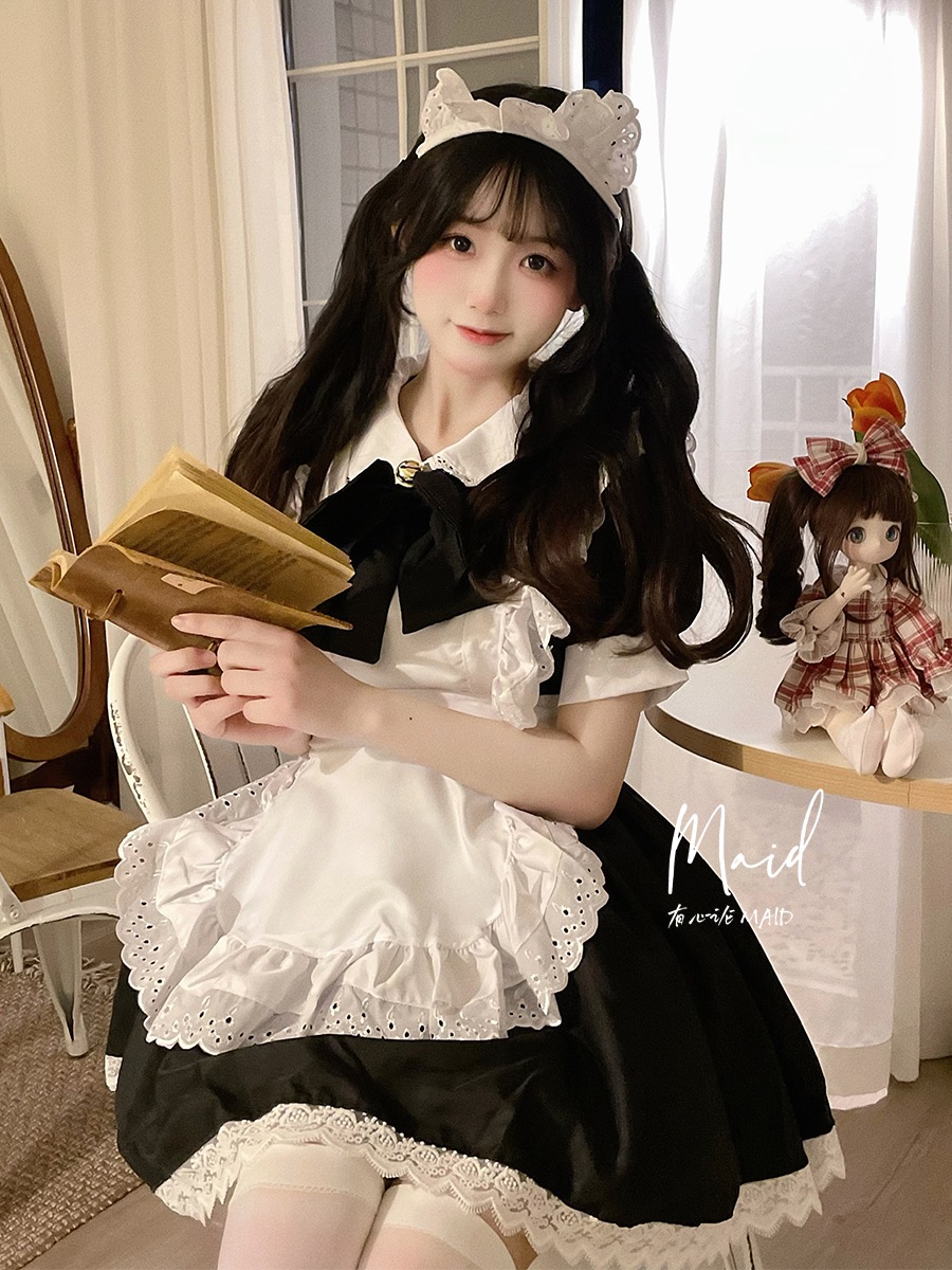 【1点ご購入 で10点プレゼントいたします】メイド服cos白黒リボンLolita二次元ワンピース