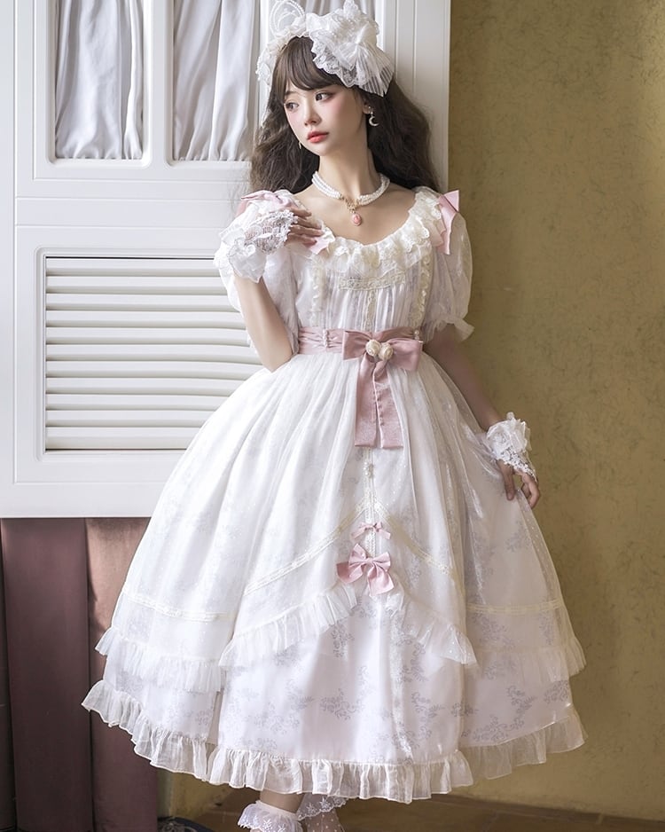 2023 新着情報 ロリータ レトロ エレガント クラシック 半袖 長袖 ドレス 夏 秋 キュート スウィート ネックレス付きワンピース