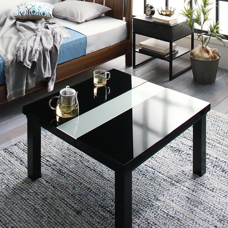 鏡面仕上げ アーバンモダンデザインこたつテーブル [VADIT]バディット 正方形（75x75cm） グロスブラック