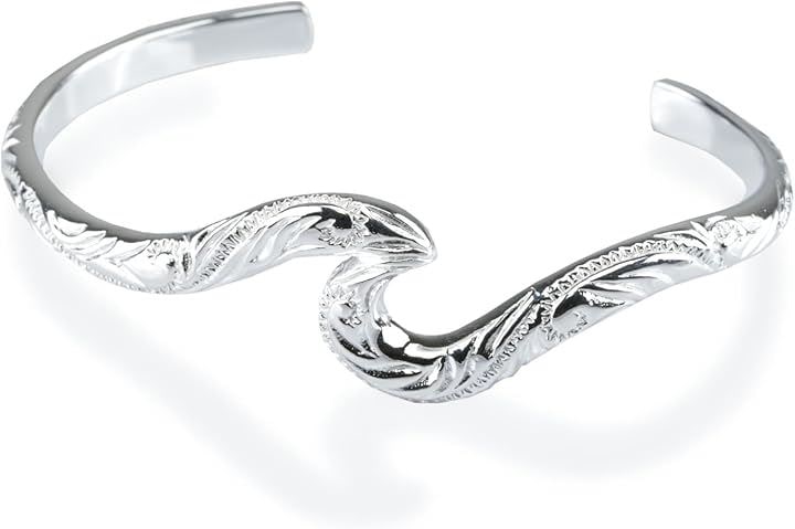 sv925 シルバーバングル メンズ ブレスレット ハワイアン スクロール ウェーブ ナル 波 スターリングシルバー サイズ調整可( ライト)