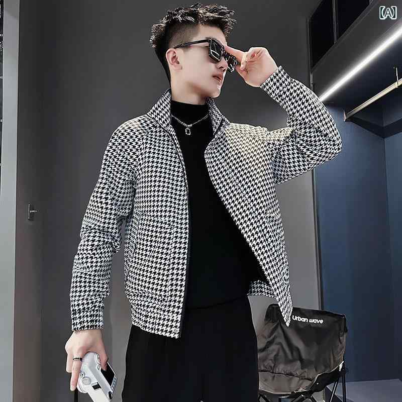 アウター メンズ カジュアル おしゃれ 千鳥格子 スタンドカラー ジャケット ファッション 快適 トレンディ ジャケット 春秋 ジャケット