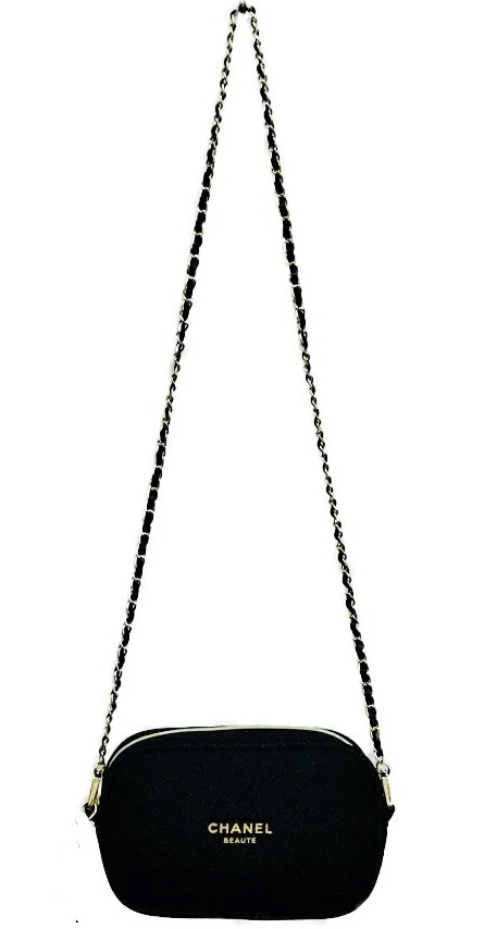 CHANEL NOVELTY シャネル ロゴ入化粧ポーチ CCロゴ入りファスナー ショルダーストラップ(社外品/取外し可能) 斜め掛け可能