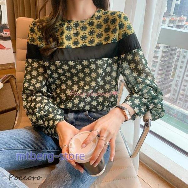 短納期 最安値ブラウス レディース 40代 秋 オシャレブラウス シフォンブラウスきれいめ花柄 長袖ブラウス 韓国トップス 通勤OL オフィス ゆったりtシャツ 30代50代 秋服
