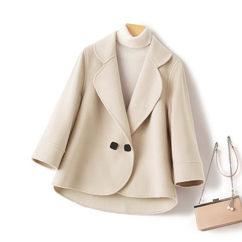 メガ割 オールマッチ両面カシミヤコート レディース ショート 100％ピュアウール 両面ウールコート