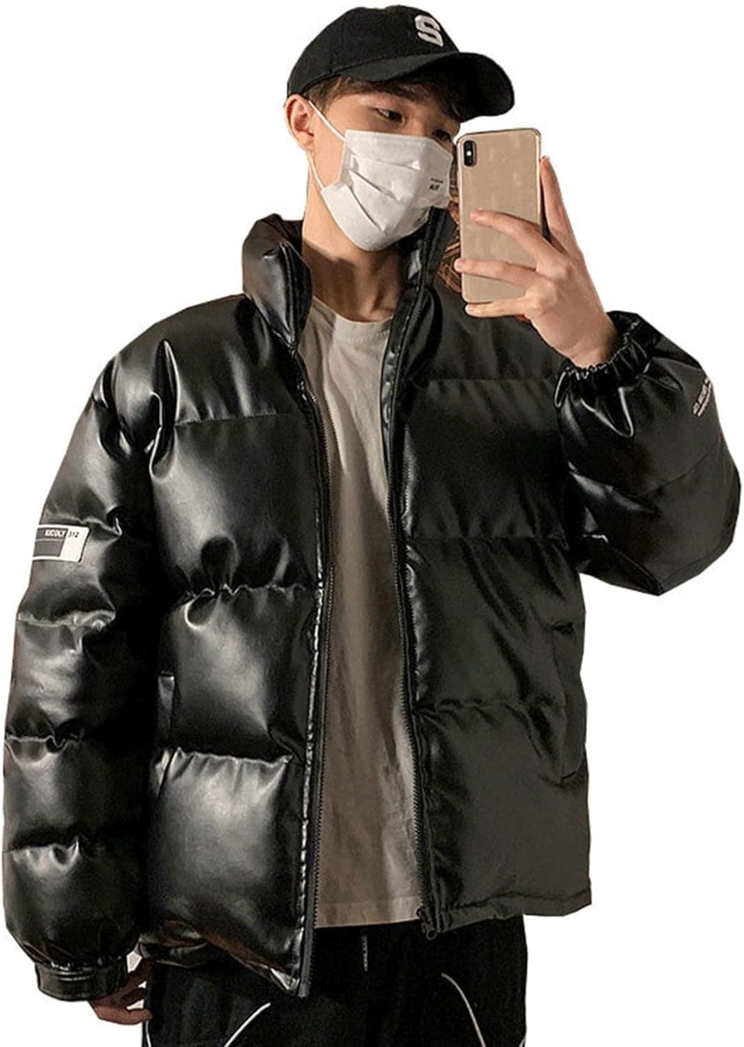 冬用 メンズ 中綿ジャケット PU革 革ジャン ダウンコットン 厚手 防寒着 立襟 中綿入り 保温