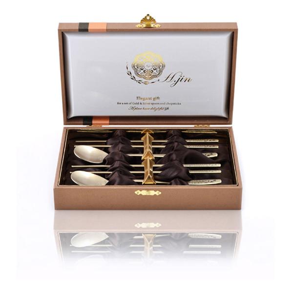 H.JIN 蝶 ナビ チタンゴールド箸スプーンペアセット カトラリーセット 蝶 送料無料 高級 韓国食器 韓国製 箸 スプーン プレゼント 還暦 結婚 お祝い 敬老の日
