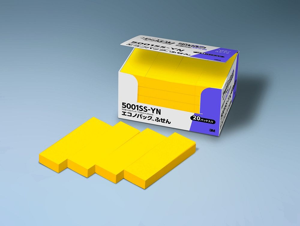 （まとめ買い）スリーエム 強粘着ふせん 75x25mm 90枚x20パッド ビビッドイエロー 5001SS-YN [x3]