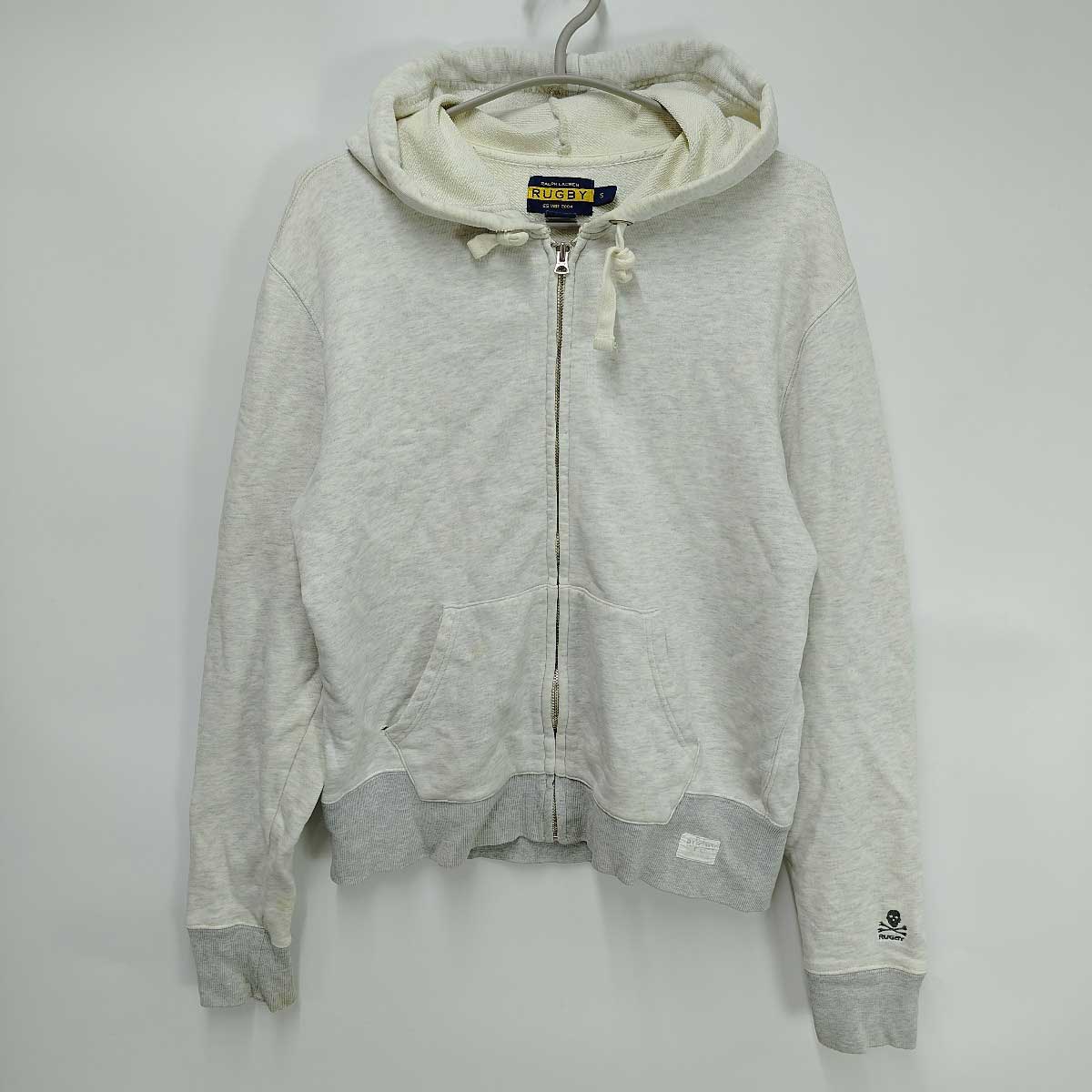 【中古】ラルフローレン RUGBY ラグビー ユーズド加工 ジップ スウェット パーカー S グレー メンズ RALPH LAUREN