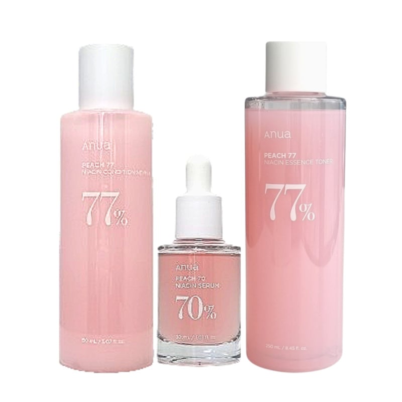 3点セット[乳液 美容液 化粧水 ] 桃77 ナイアシン ビタミンB12 / 韓国コスメ スキンケア [フェイスパック贈呈] 乾燥 肌 肌荒れ そばかす 消す シミ 福袋 保湿 白玉 美肌