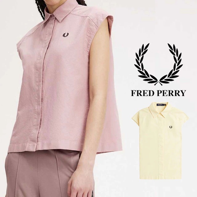 フレッドペリー トップス レディース G7144 スリーブレス シャツ ブラウス アパレル 服 カジュアル きれいめ 袖なし 前開き 襟付き ローレル ロゴ 刺繍 シンプル 綿100％ メール