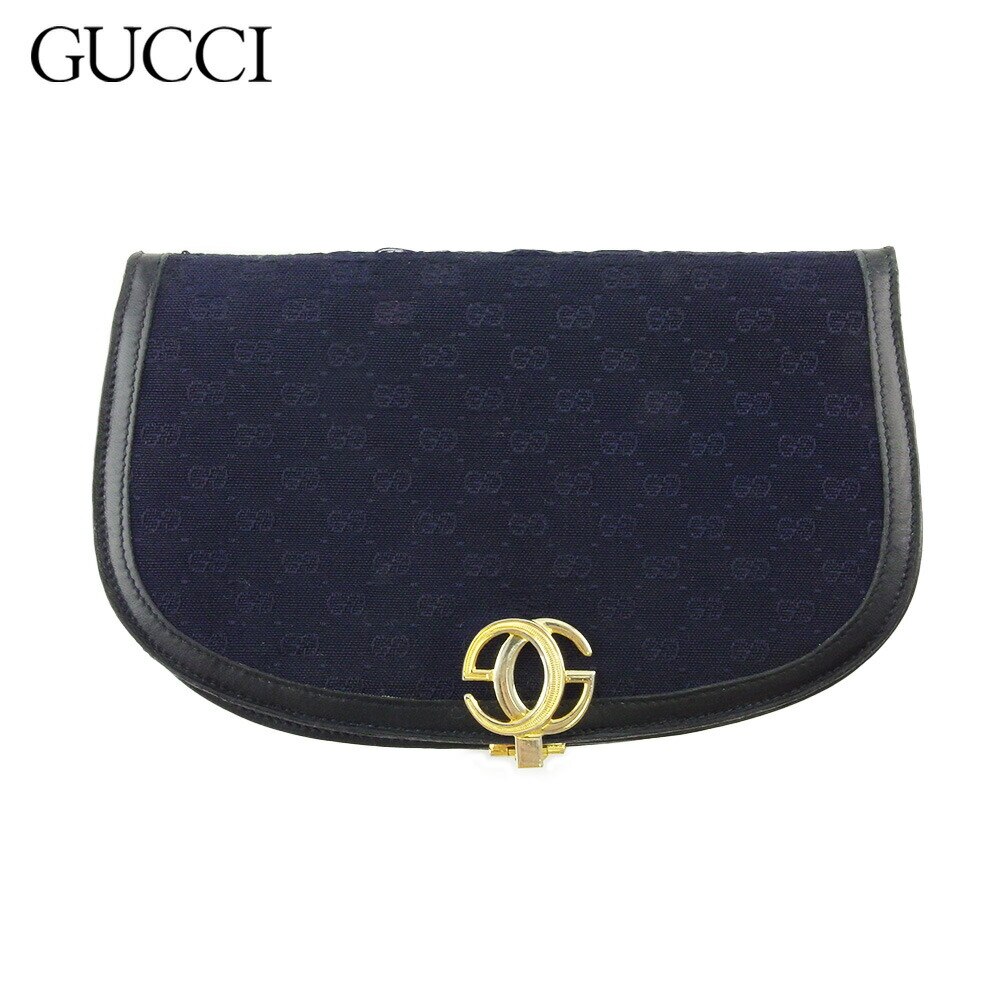 長財布 ファスナー付き 財布 マイクロGG レディース メンズ オールドグッチ ダブルG ネイビー ゴールド 中古