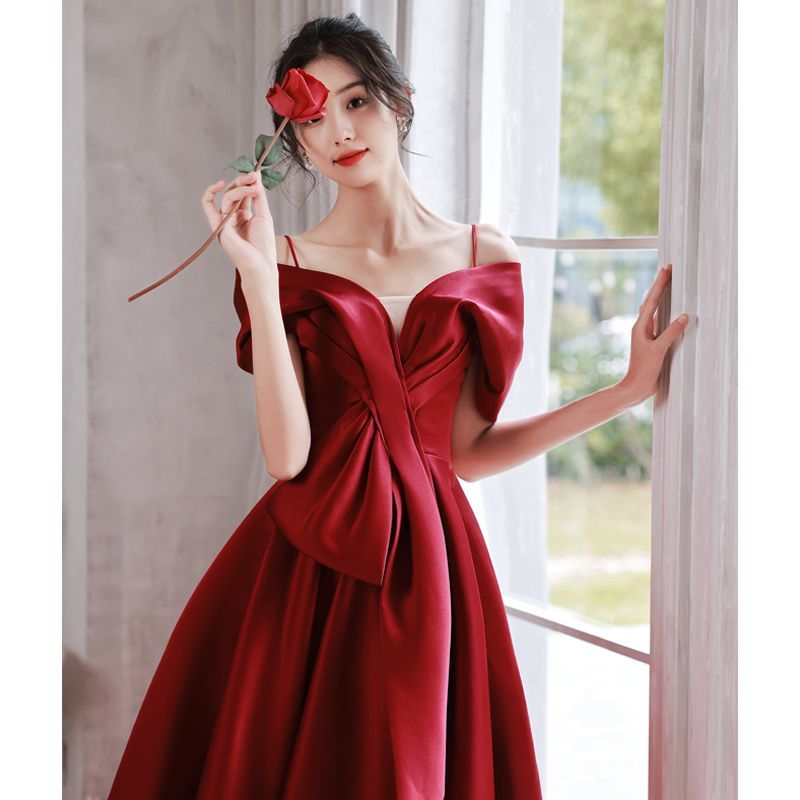 サテンドレス花嫁結婚式婚約同窓会イブニングドレスレディースサスペンダーロングスタイル夏着用可能