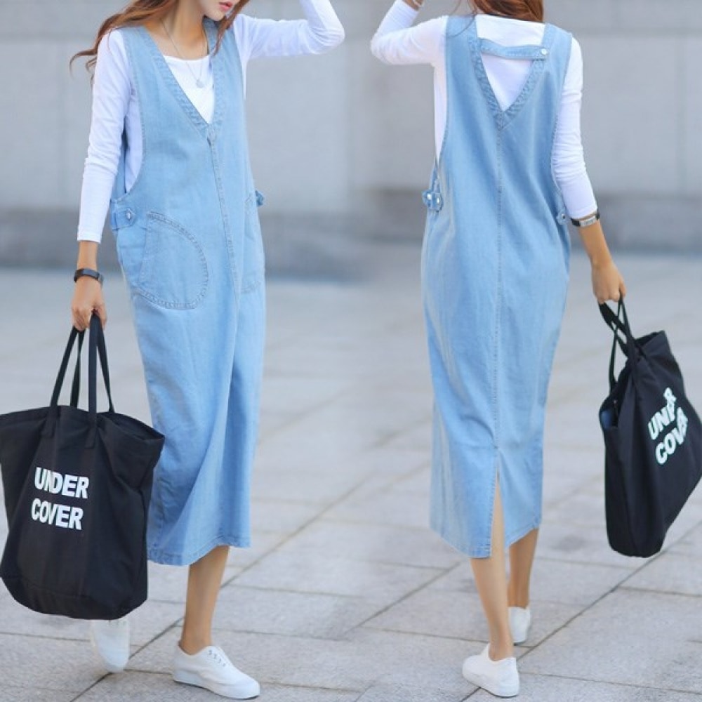 (NAK21) Vネックデニムロングワンピース NK21-O-7