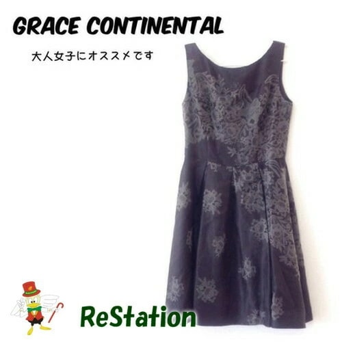 【中古】グレースコンチネンタル GRACE CONTINENTAL 花柄ワンピース ノースリーブ ブラック×グレー レディース サイズ36