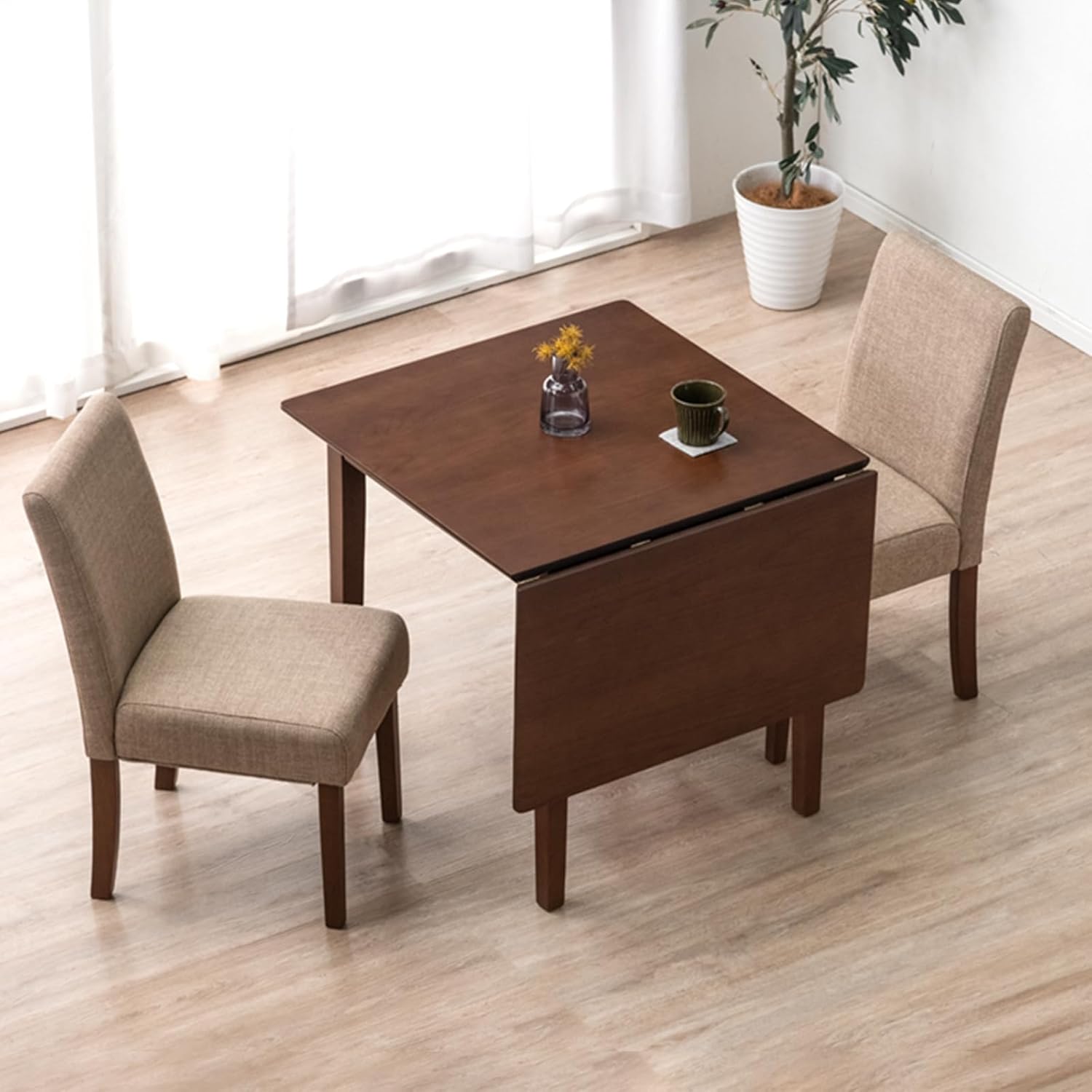 Extendable Dining Table Set, 75, 120, Folding Table, Compact, Wood Grain, 2 Seats