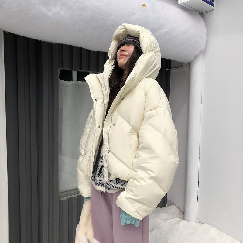 韓国風のバブルプリントのフード付きショートダウンジャケットレディース優しくて暖かく万能な冬用コートです