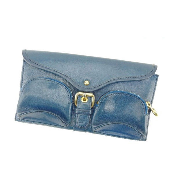 長財布 三つ折財布 ブルー 中古