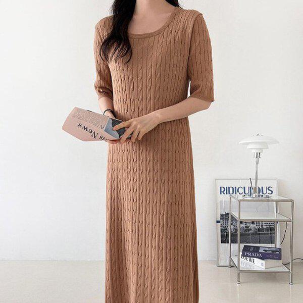（OP）ケーブルニットロングワンピース 春ニットワンピース OPS