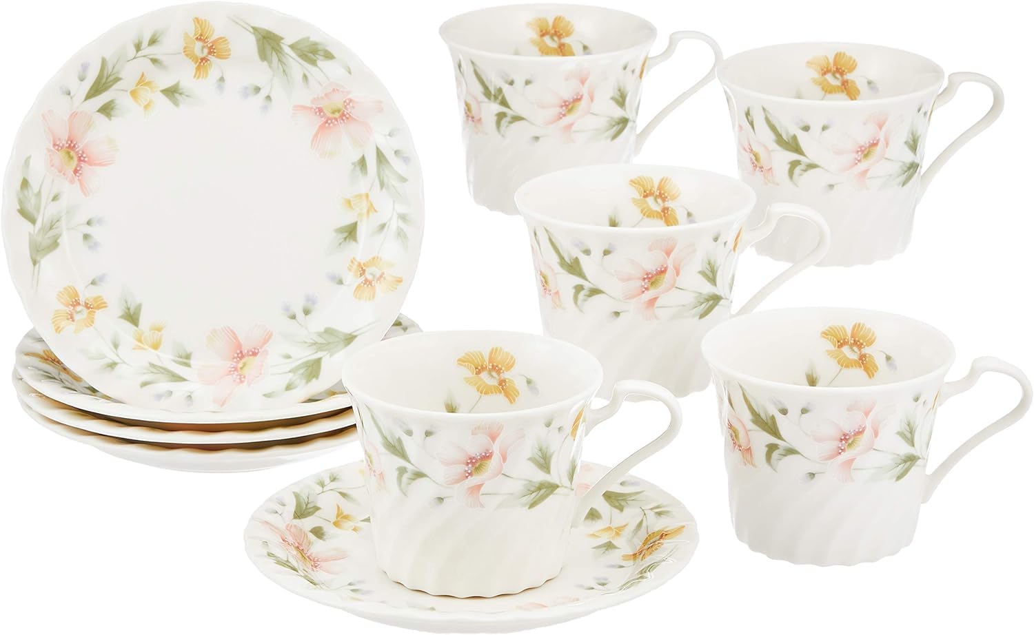 エールネット(Ale-net) カップ&ソーサー コーヒーカップ 5個セット 直径8.3x高さ6cm 200cc フローレンス 5客コーヒー碗皿セット 磁器 美濃焼 日本製 来客用 接客用 色や形が整