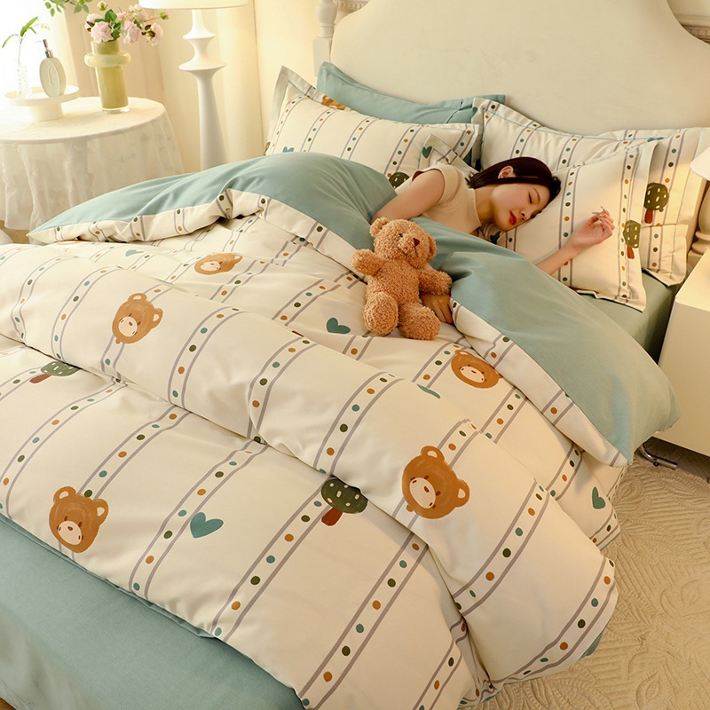 AB バージョンの純綿起毛 4 点セット新疆綿純綿肥厚ベッドシーツキルトカバーシンプルな寝具キルトカバーセット