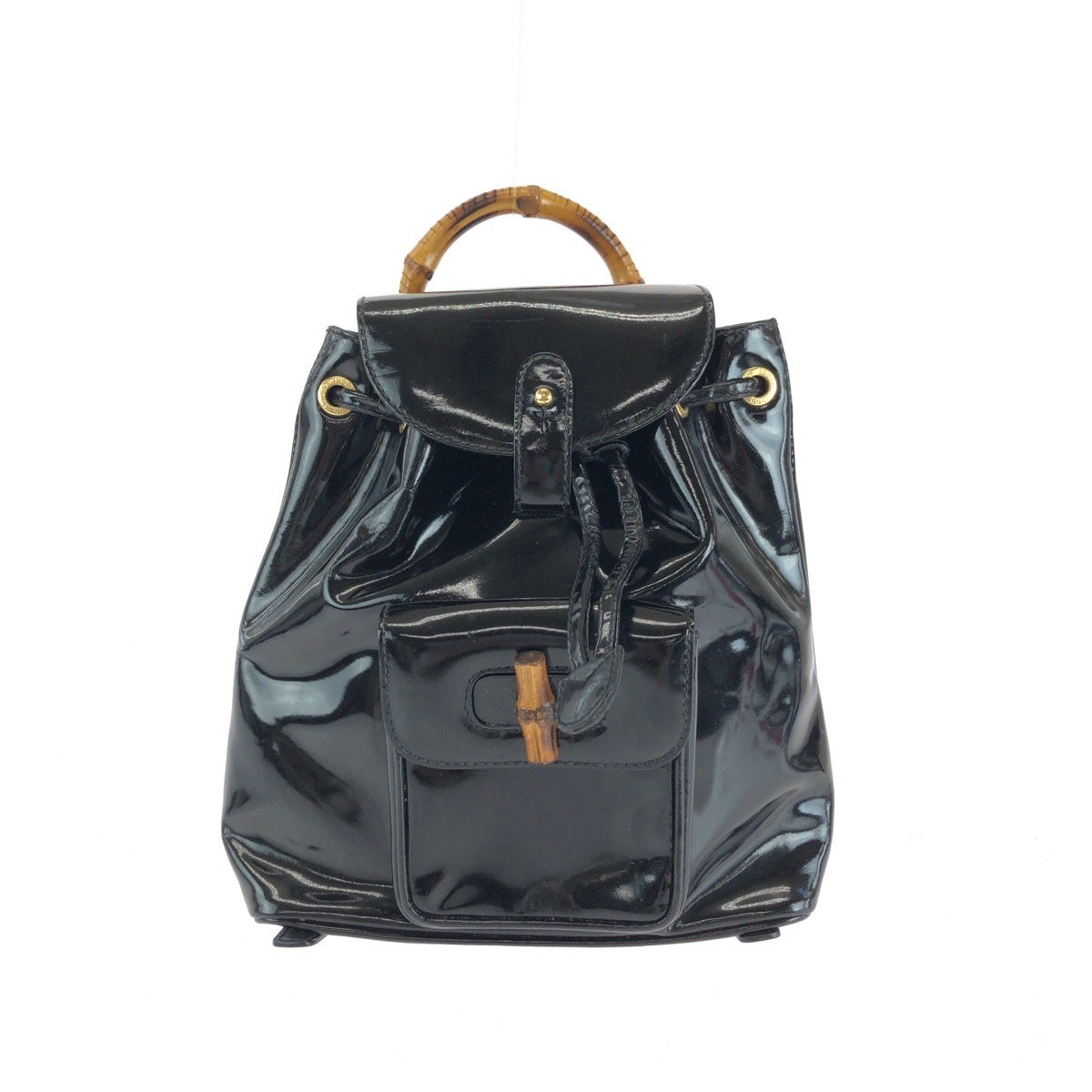美品 バンブー ブラック 黒 ゴールド金具 パテントレザー 003 2850 0030 リュックサック バックパック レディース 504896