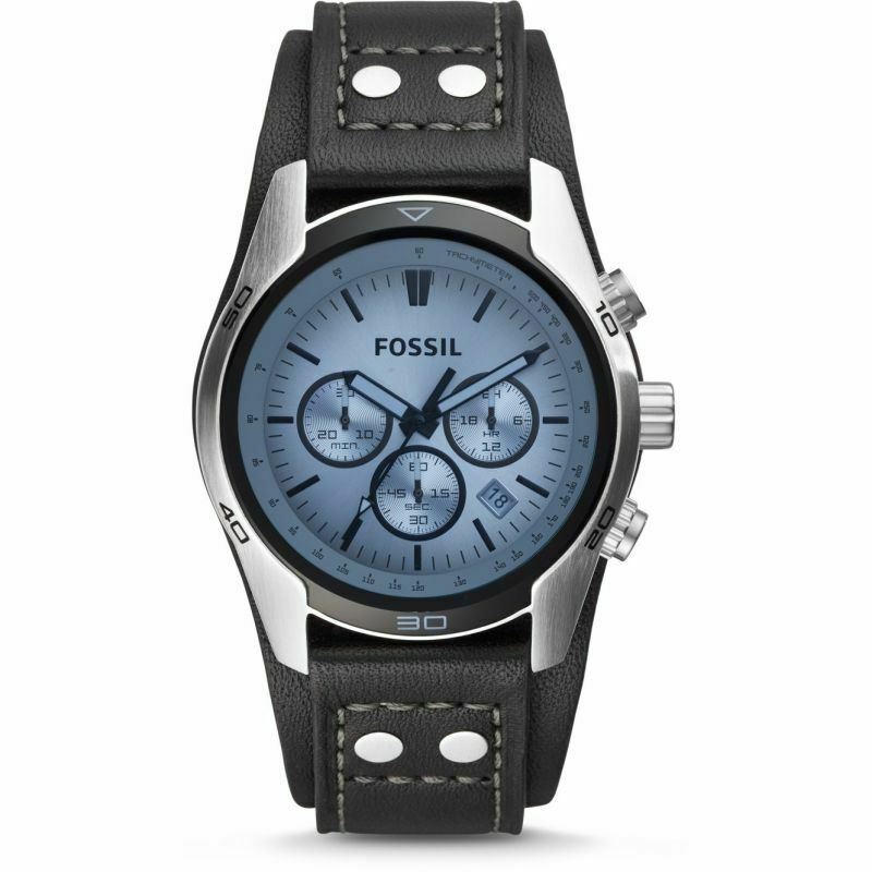 Fossil CH2564 Blue Glass Chronograph Black Leather Strap Men s Watch
