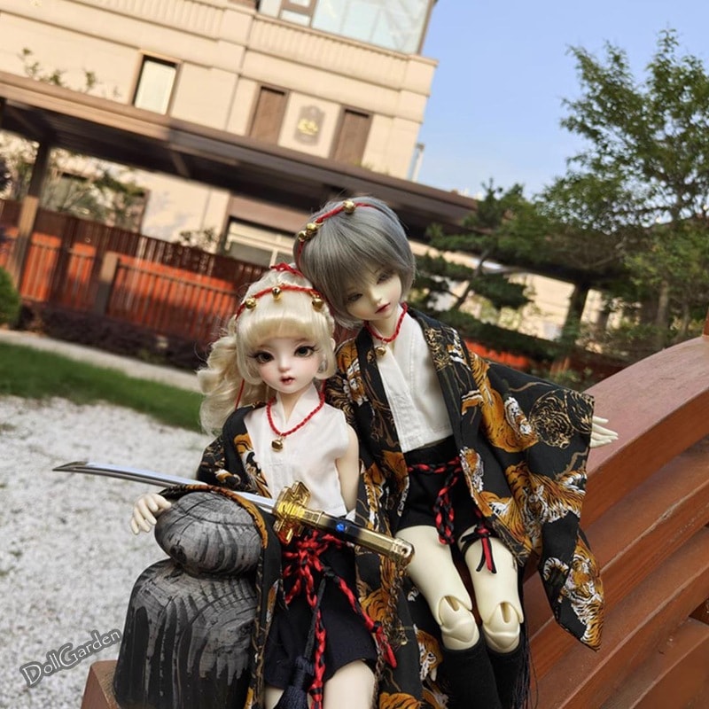 BJD 1/4 ドール服 8点セット 改良和風 虎柄 MSD/MDDサイズ球体関節人形用衣装 男の子/女の子 黒色系