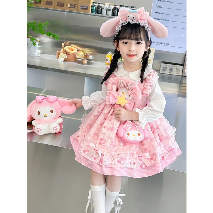 即納あり マイメロティ 子供 ワンピース 長袖 コスプレ衣装 変装 かわいい キッズ こども 姫様服 ガールズ チュールワンピース アニメ 紫コスチューム