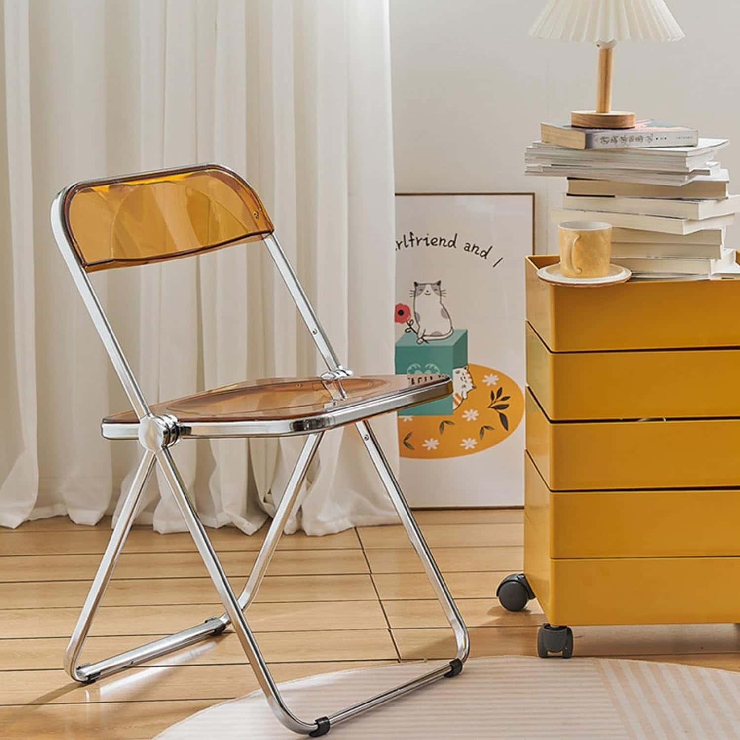 クリア 椅子 折り畳みチェア 透明 パイプイス 背もたれ フォールディングチェア スタッキング 事務椅子 会議椅子 コンパクト収納 組立不要 在宅勤務 客用 お店 48*48*75座高さ46cm カラ