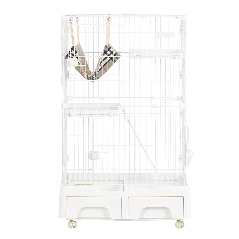 猫 ケージ キャットケージ 2段 猫トイレ付 キャスター付 ハンモック付 猫ゲージ おしゃれ キャットハウス ネコ ハウス 多段 留守番 保護 脱走防止 多頭飼い 多頭 スチール ペットケージ 新作