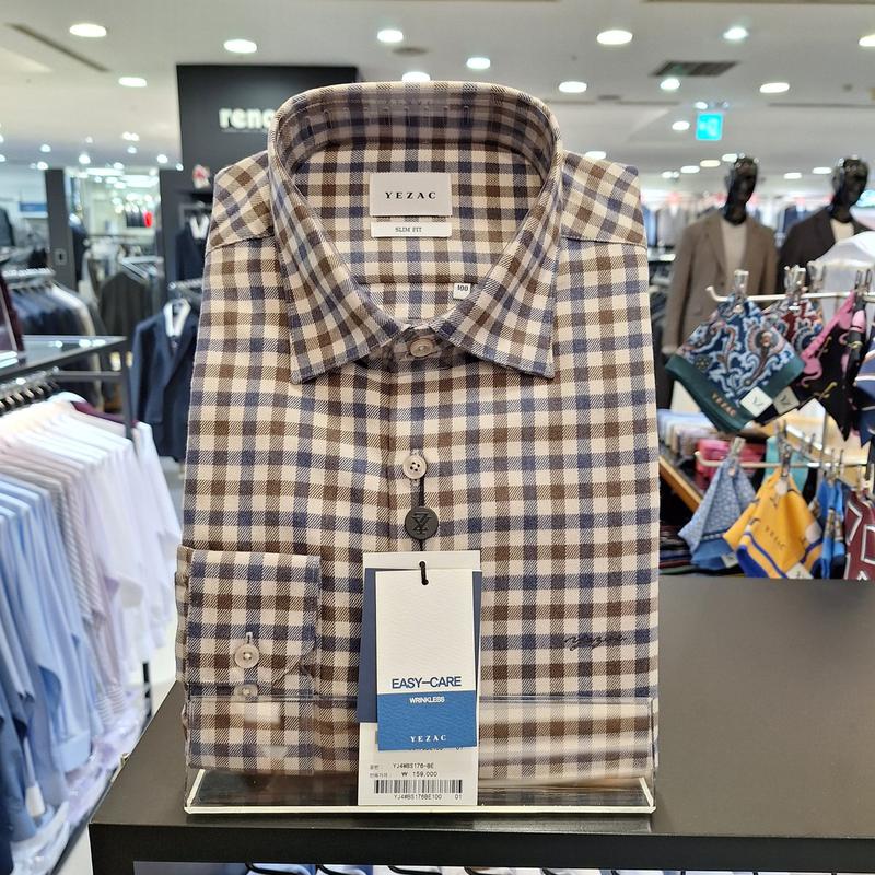 裏起毛チェック柄スリムコーム長袖シャツ YJ4WBS176-BR_BP