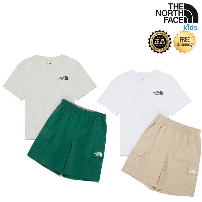 NT7UR20 KS EXPLORER CREW SET キッズ セットアップ 上下の2点 半袖 Tシャツ 男の子 女の子 小学生 クルーネック ジュニア 丸襟 ハーフパンツ ショートパンツ ズボン