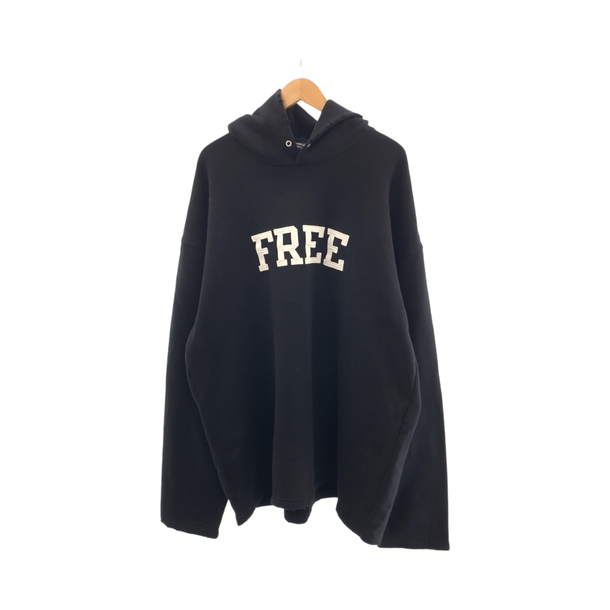 美品 21AW FREE NO RIB HOODIE サイズXXS ブラック 黒 ホワイト コットン MT74 661711 TKVD4 パーカー フーディ ダメージ加工 メンズ 409136