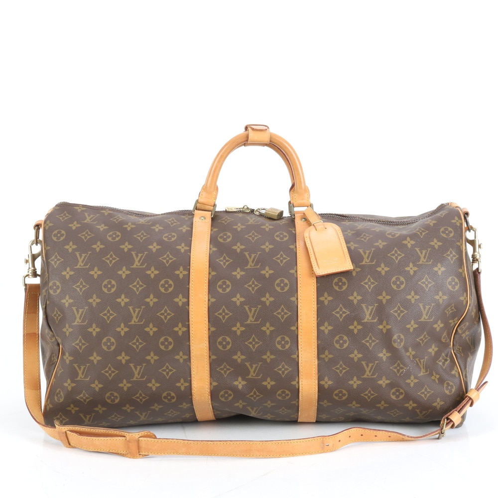 美品 モノグラム キーポル バンドリエール60 M41412 レザー×コーティングキャンバス 2WAY ボストン バッグ 斜め掛け 出張 旅行 トート キャリー A4 メンズ EEE CQ40-2 中