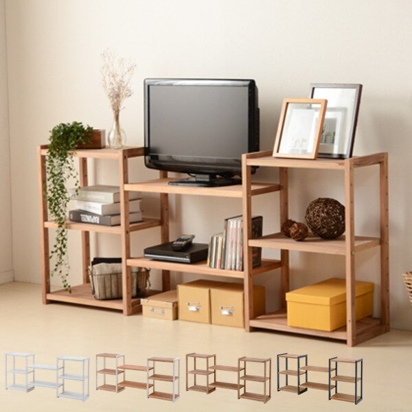 オープンラック 2段 ワイドラック 天然木 幅147cm