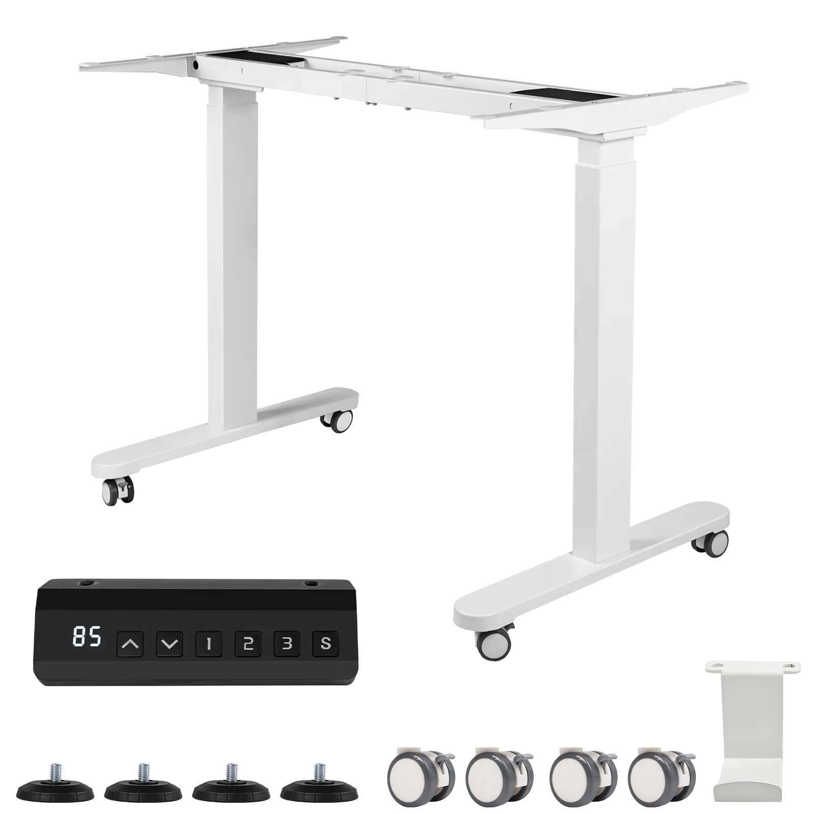 【国内発送Ｍ】671スタンディングデスク 昇降デスク 電動昇降式デスク デュアルモーター 高さ調節 71cm-119cm 静音 収納フック付き キャスター付き オフィスデスク ホワイト