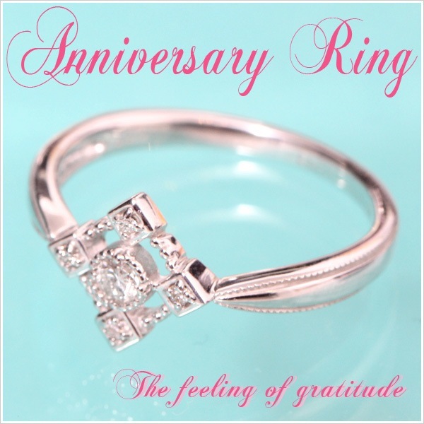 K18ホワイトゴールド天然ダイヤモンドアンティークデザインリング 発送目安：２３週間