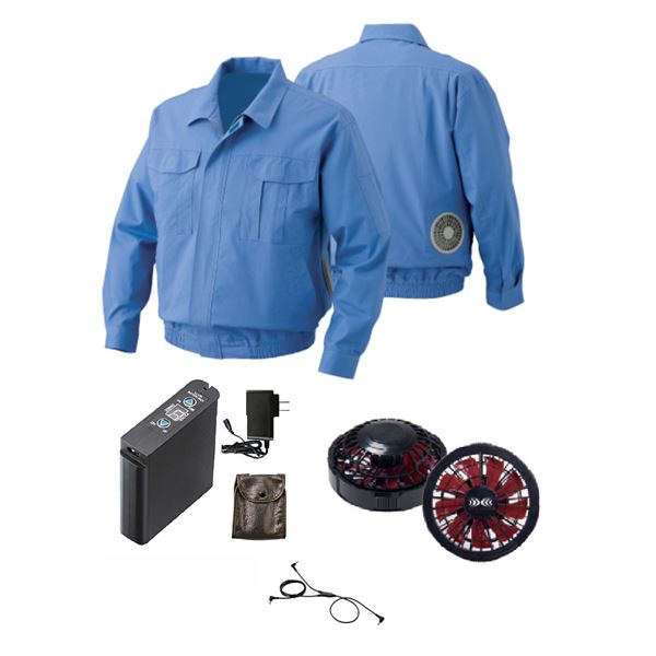 綿難燃 空調服 [ファン色：BKRD 色：LBL M] 吸水性 吸湿性