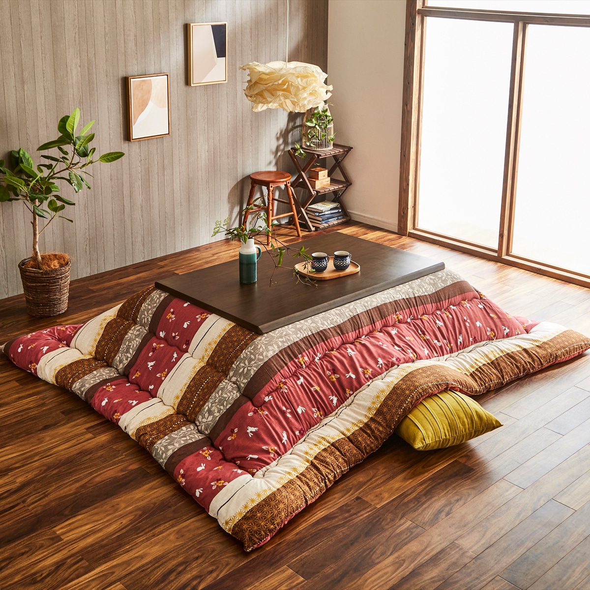 【I】【代引不可】和柄 こたつ布団 こよみ205×315cm ローズ 長方形【北海道・沖縄・離島不可】