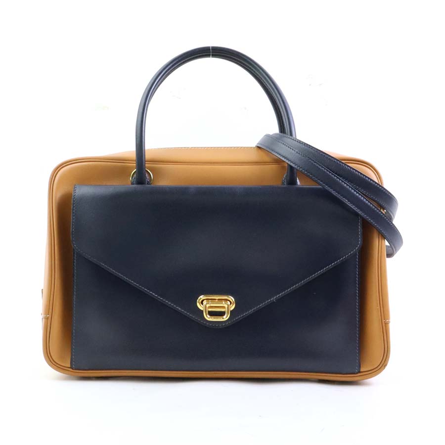エルメス HERMES ハンドバッグ ショルダーバッグ ロレーヌ ヴォーガリバー ゴールド/ブルーネイビー レディース 90254i