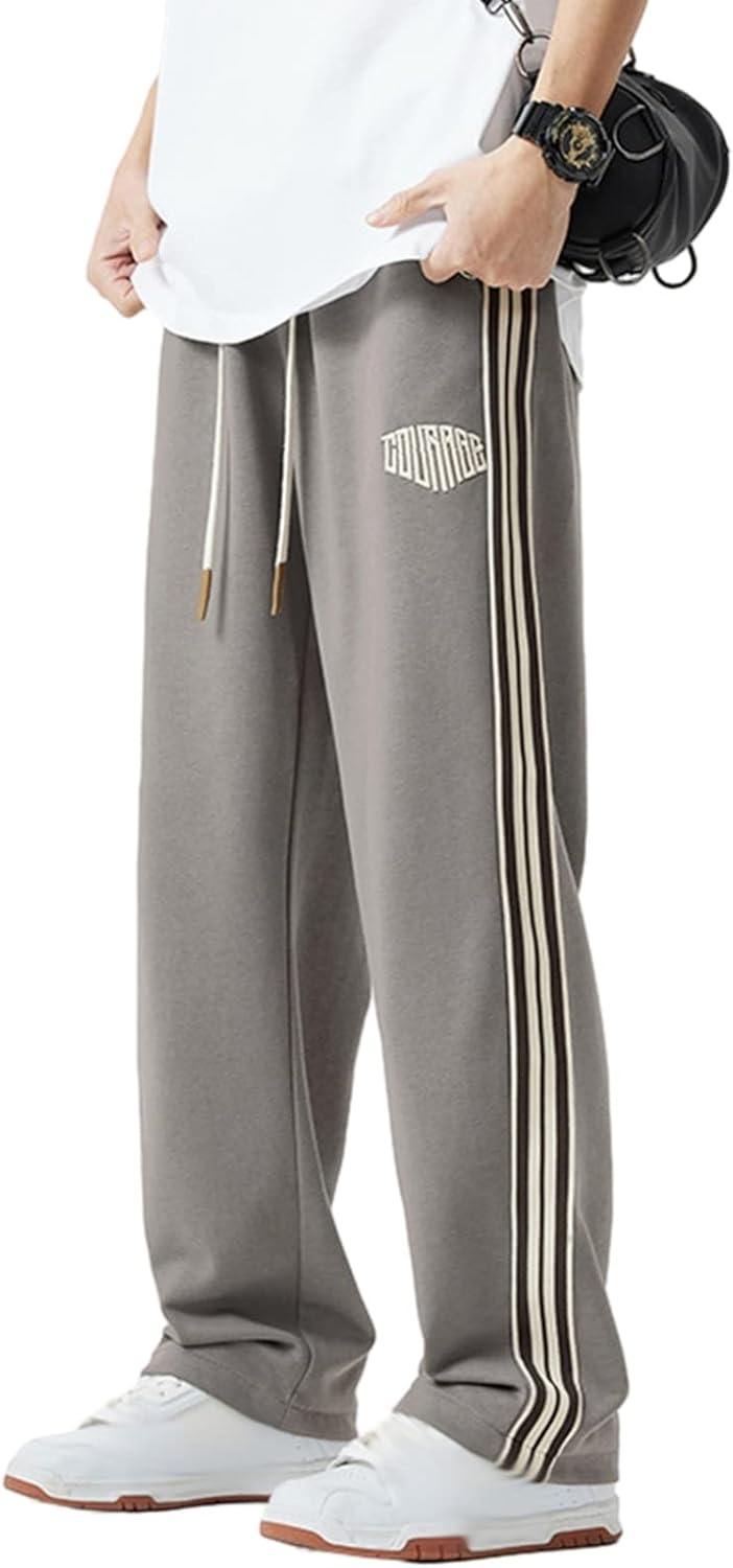スウェットパンツ ジャージズボン メンズ ロングパンツ カジュアルパンツ ワイド ストレート 大きいサイズ アメリカン オシャレ ストライプ 通気性 スポーツ ストリート 汗染み防止 オール