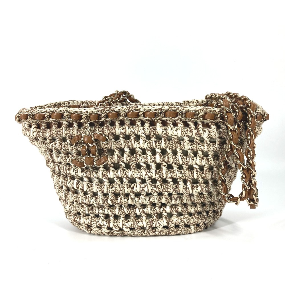 ショルダーバッグ ココマーク チェーンカゴバッグ スモール CC トートバッグ チェーンバッグ カバン 肩掛け レザー ブラウン