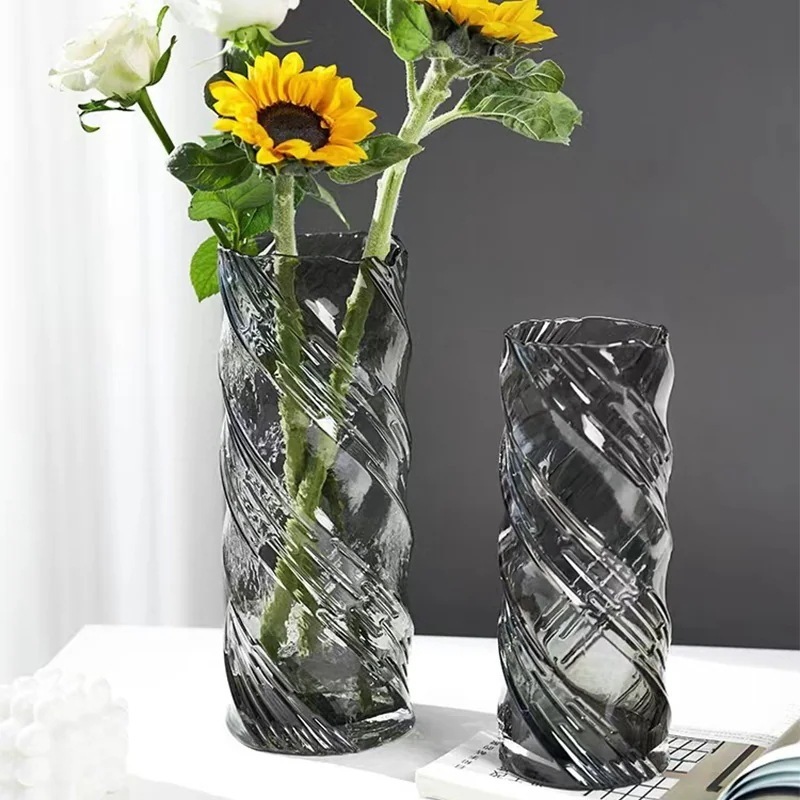 【20点セット】【送料無料】現代のアイデアねじれガラス花瓶透明水養生花リビングテーブル生け花家庭のソフト装飾置物