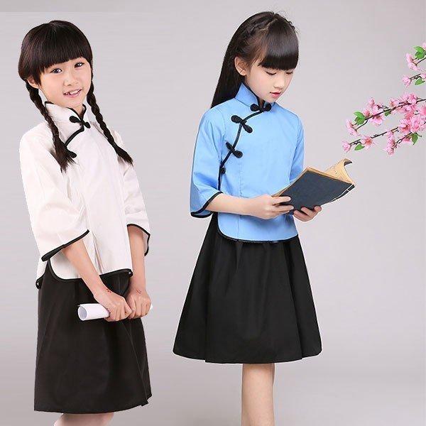 [超激安]9月更新中華二点レディースコスチューム服女子高生小学生2点セット制服スカートブラウスハロウィンコスプレ文化祭学園祭唐装余興