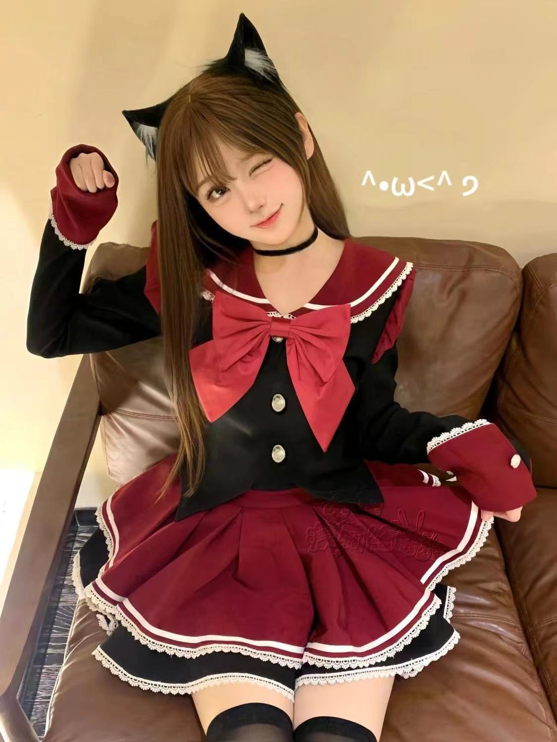 セーラー服 長袖 セットアップ レディース コスチューム 可愛い リボン スカート サンタコスプレ 上下セット クリスマスコスチューム 仮装
