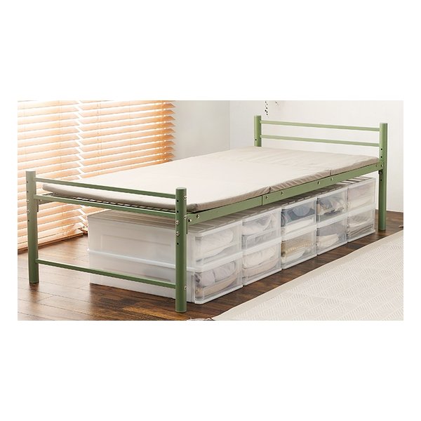シングルロングベッド 幅100×奥行224 オリーブグリーン KH-3961M-GR